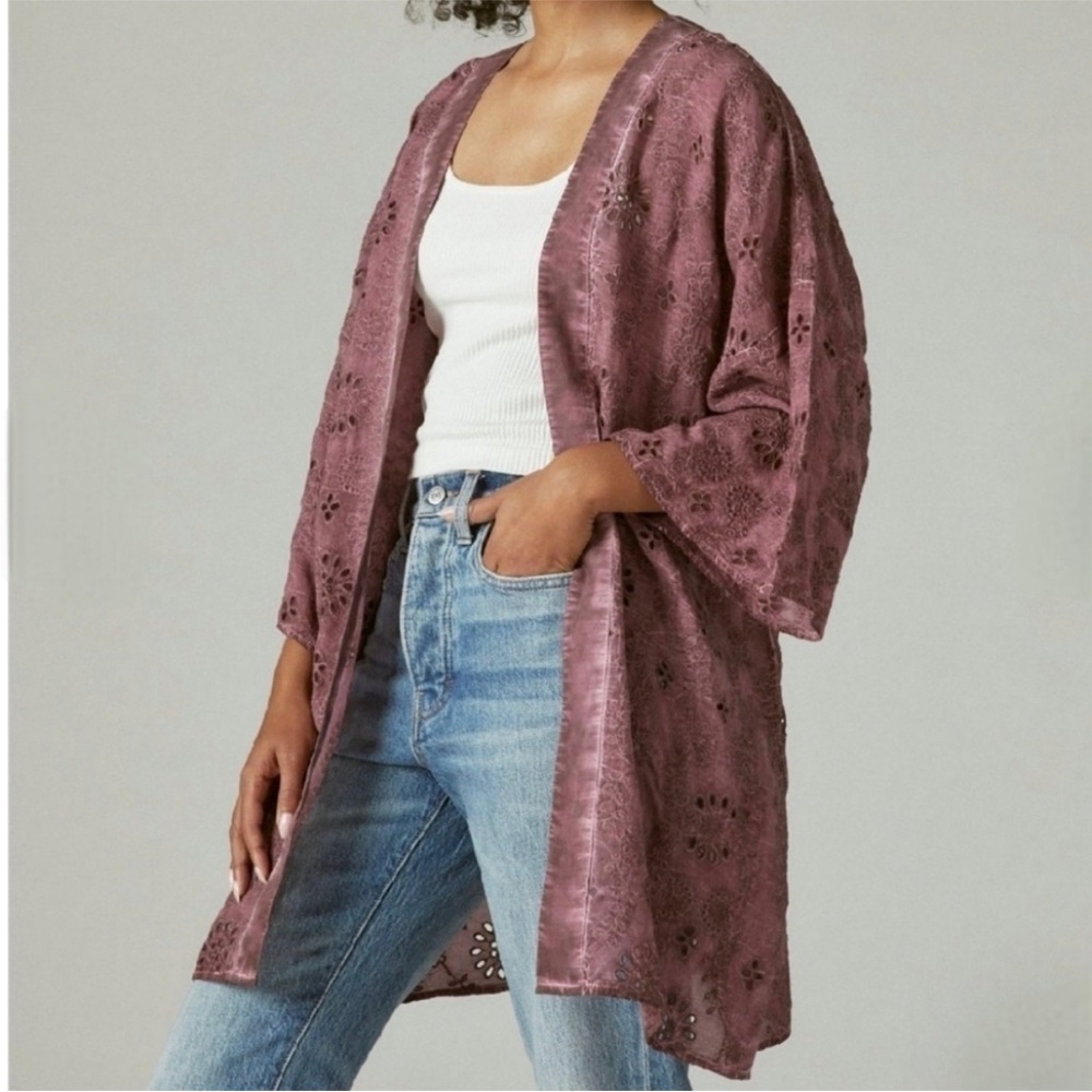 Lucky Brand Eyelet Kimono Renaissance Rose Pink Open Women One Size 7WK4023 - Picture 2 of 4